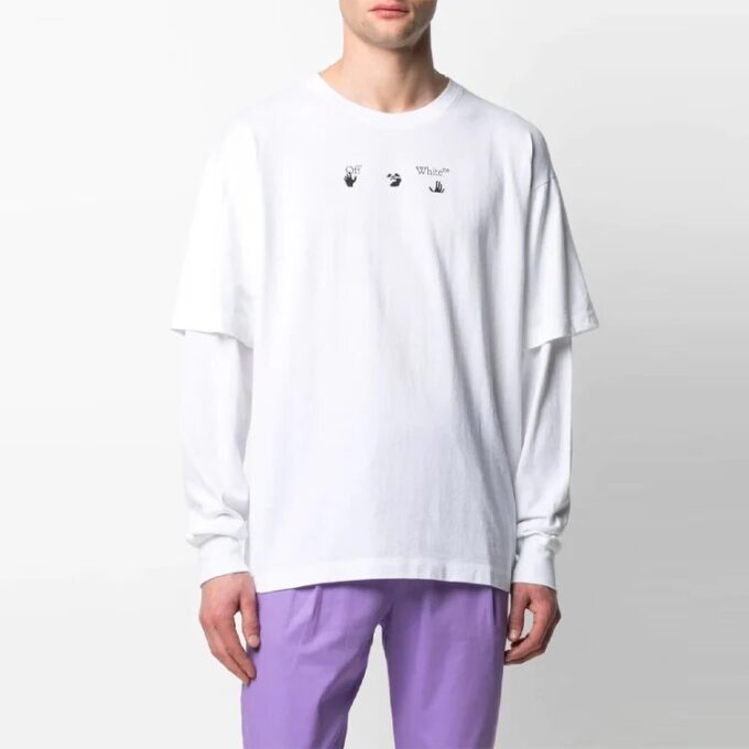 SS21 Logo Rear Pattern Printing Round Neck Long Sleeves Ordinary Version White