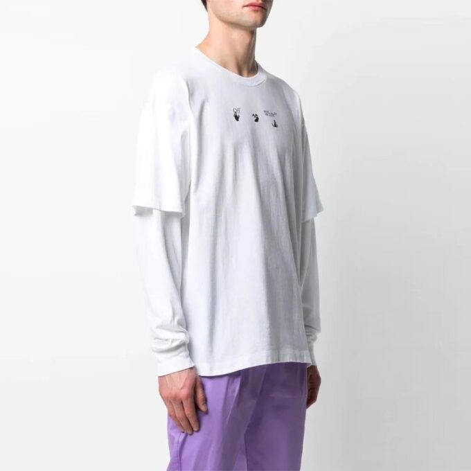 SS21 Logo Rear Pattern Printing Round Neck Long Sleeves Ordinary Version White