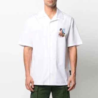SS21 Pattern Printing Short Sleeve lapel Shirt Slim Fit Version White