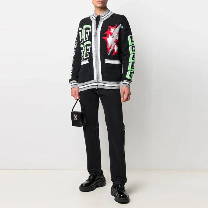SS21 Pattern Zipper Cardigan Jacket Black