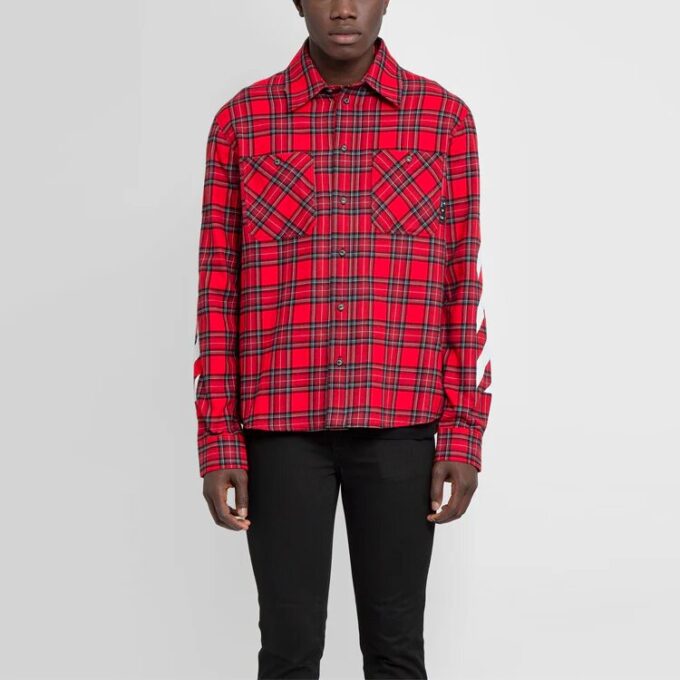 SS21 Plaid flannel Long Sleeves Shirt Loose Fit Red