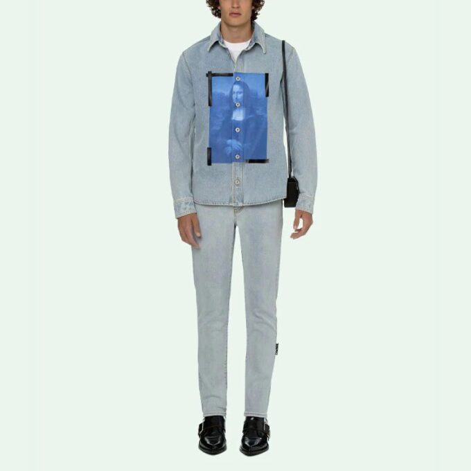SS21 Printing Pattern lapel Long Sleeves Denim Shirt Blue