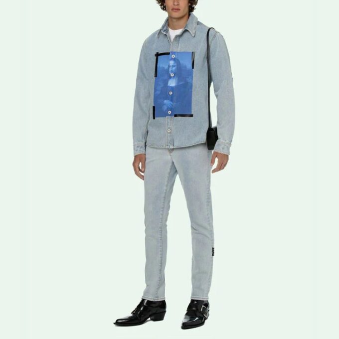 SS21 Printing Pattern lapel Long Sleeves Denim Shirt Blue