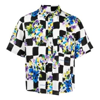 SS21 Printing Plaid Short Sleeve Shirt Loose Fit White