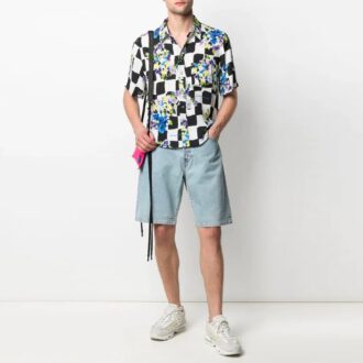 SS21 Printing Plaid Short Sleeve Shirt Loose Fit White