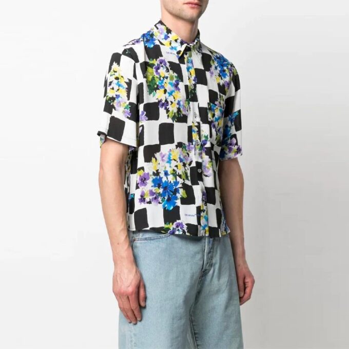 SS21 Printing Plaid Short Sleeve Shirt Loose Fit White