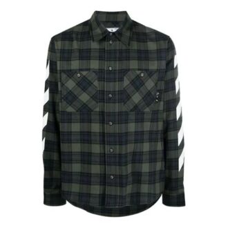 SS21 Stripe Printing Plaid flannel Long Sleeves Shirt Green