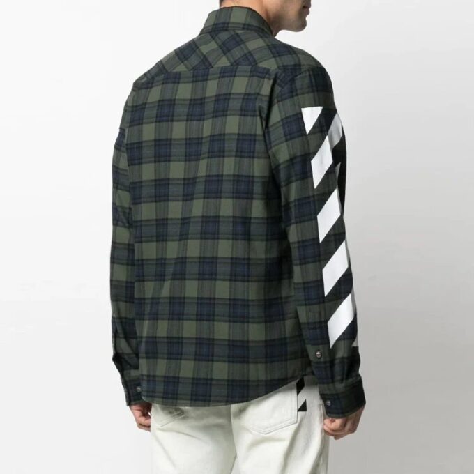 SS21 Stripe Printing Plaid flannel Long Sleeves Shirt Green