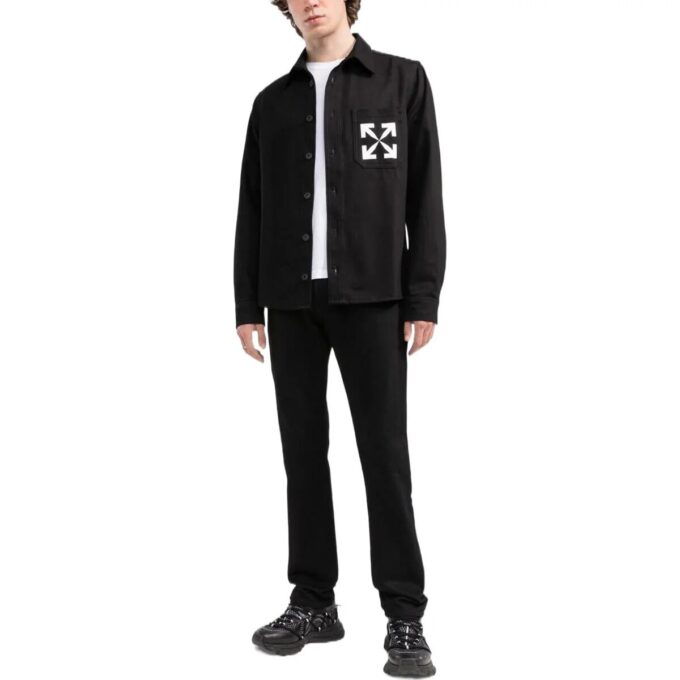 SS22 Arrow Logo Pattern Denim Long Sleeves Shirt Black