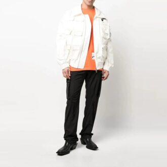 SS22 Multiple Pockets Logo Printing aviator Jacket White