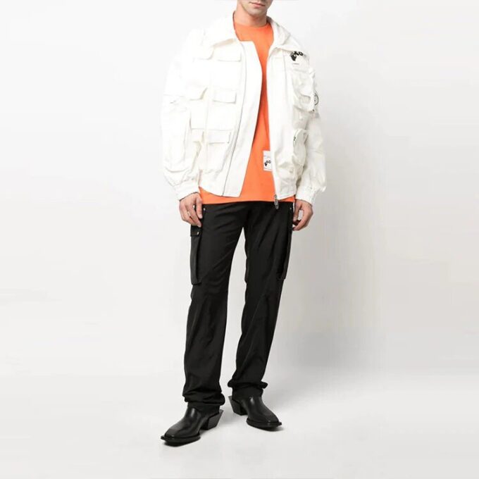 SS22 Multiple Pockets Logo Printing aviator Jacket White