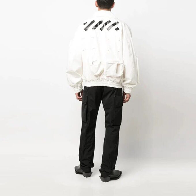 SS22 Multiple Pockets Logo Printing aviator Jacket White