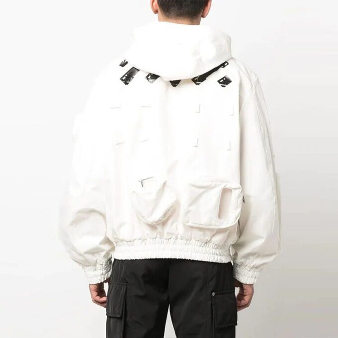 SS22 Multiple Pockets Logo Printing aviator Jacket White