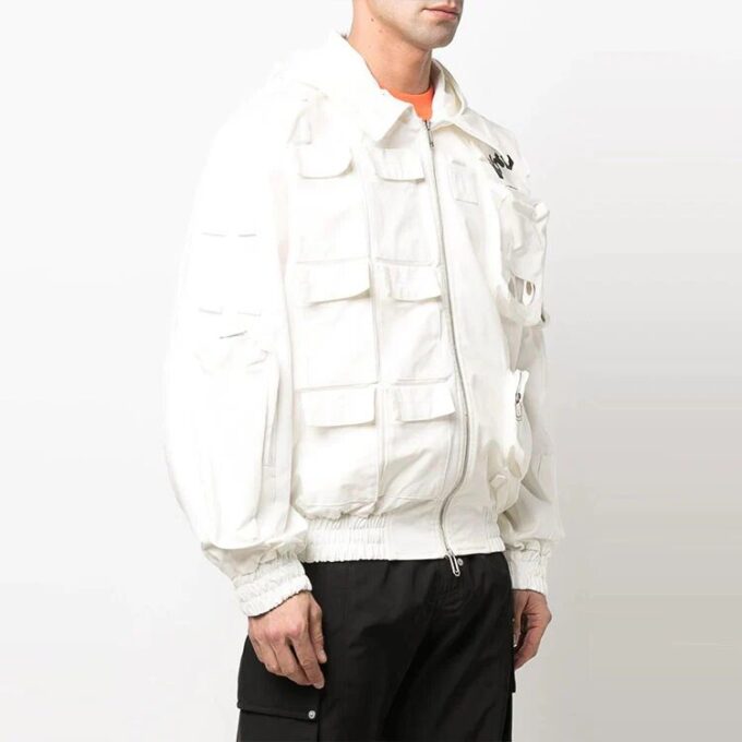 SS22 Multiple Pockets Logo Printing aviator Jacket White