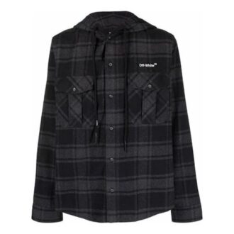 SS22 Plaid hooded Long Sleeves Shirt Version Black