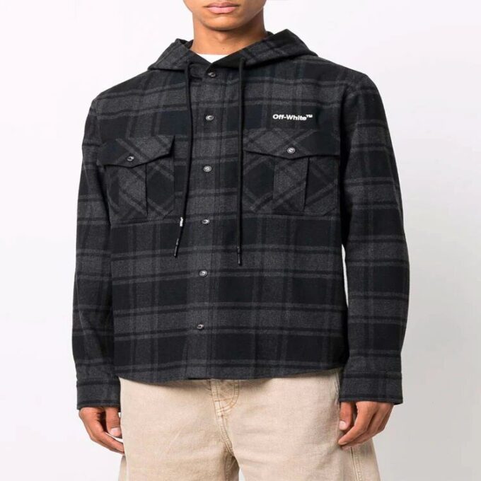 SS22 Plaid hooded Long Sleeves Shirt Version Black