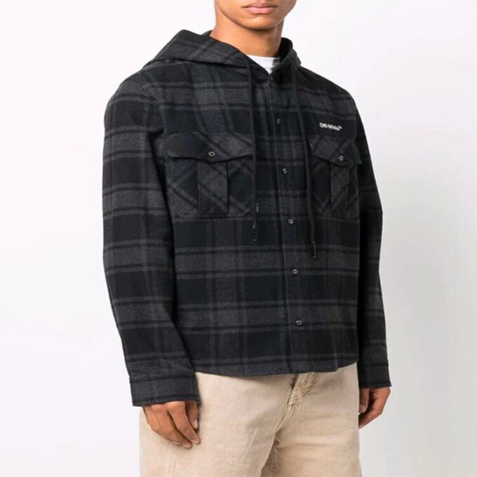 SS22 Plaid hooded Long Sleeves Shirt Version Black