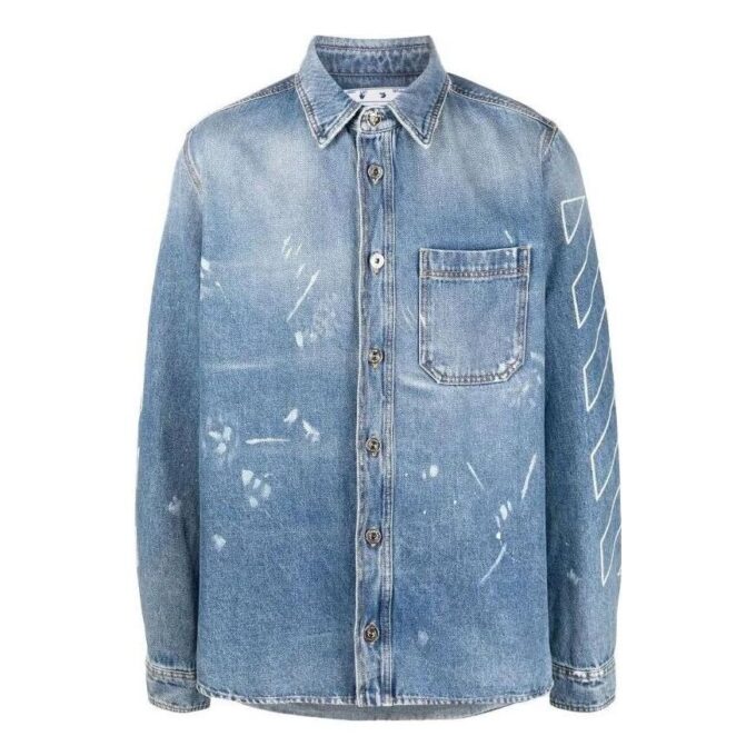 SS22 Printing Logo Denim Long Sleeves Shirt Ordinary Version Blue
