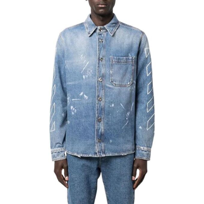 SS22 Printing Logo Denim Long Sleeves Shirt Ordinary Version Blue