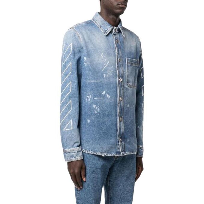 SS22 Printing Logo Denim Long Sleeves Shirt Ordinary Version Blue