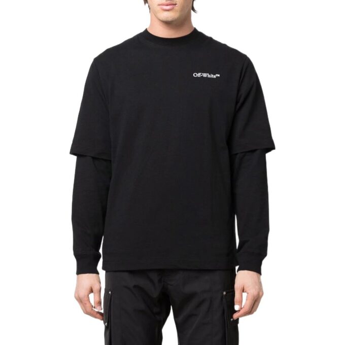 SS22 Printing Logo Solid Color Round Neck Long Sleeves Black