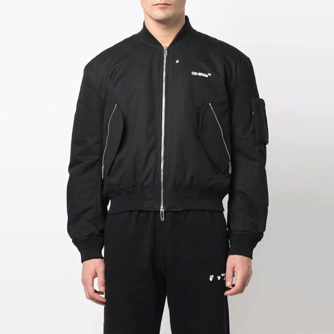 SS22 Printing Zipper Long Sleeves aviator Jacket Black