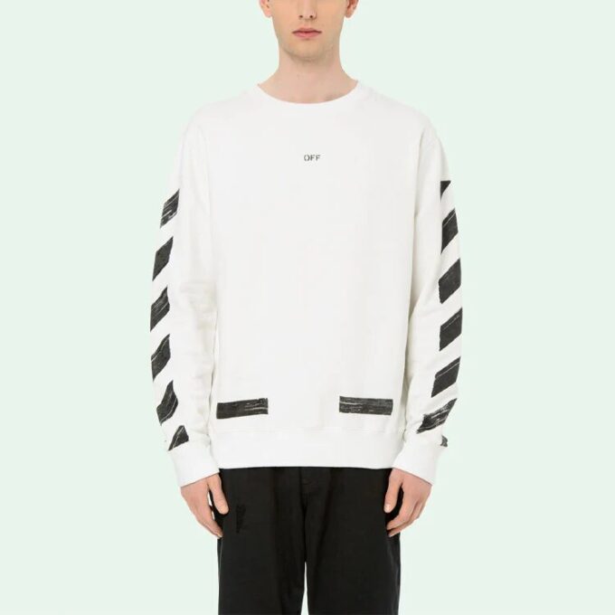 Stripe Cotton Round Neck Long Sleeves Slim Fit Version White