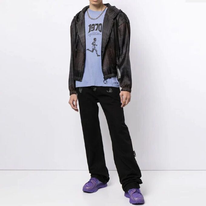 Stripe Detail Zipper Hooded Jacket Loose Fit Unisex Black