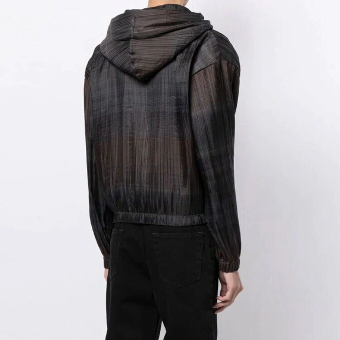 Stripe Detail Zipper Hooded Jacket Loose Fit Unisex Black