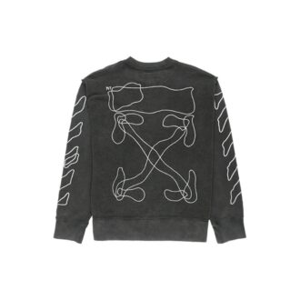 Stripe Logo Embroidered Loose Round Neck Black