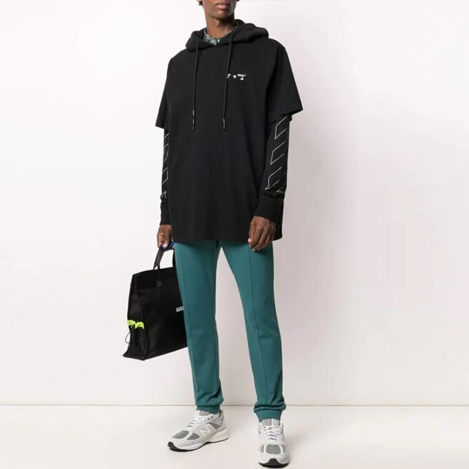 Stripe Logo Printing Sleeve Loose Fit Black