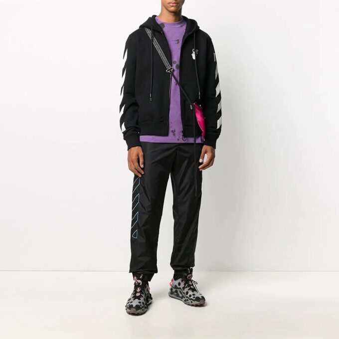 Stripe Nylon Training Long Pants Black