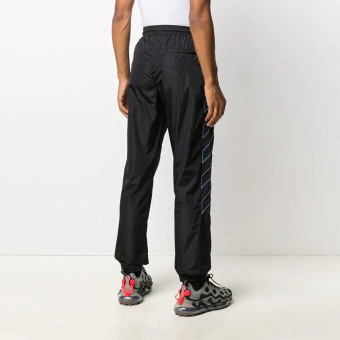 Stripe Nylon Training Long Pants Black