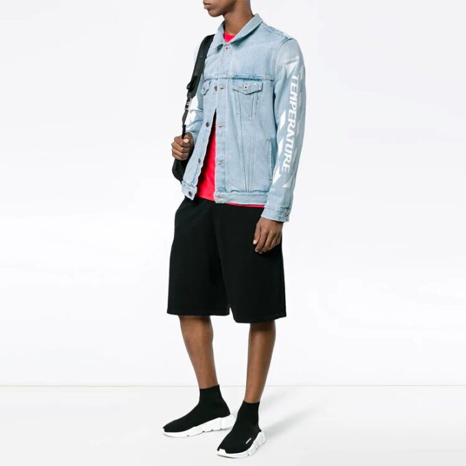 Stripe Printing Denim Jacket Blue