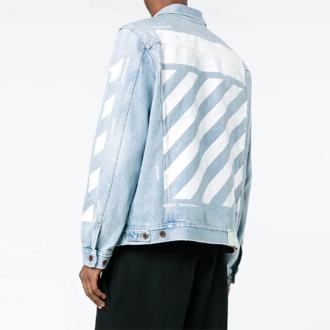 Stripe Printing Denim Jacket Blue