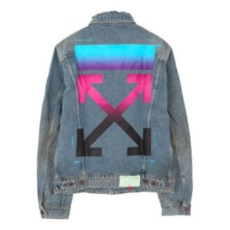Vintage Printed Gradient Arrow Distress Denim Jacket Blue