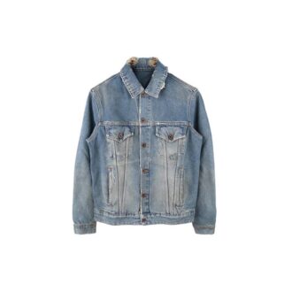 Vintage Printed Gradient Arrow Distress Denim Jacket Blue