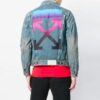 Vintage Printed Gradient Arrow Distress Denim Jacket Blue