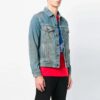 Vintage Printed Gradient Arrow Distress Denim Jacket Blue