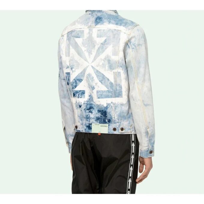 WASHED ARROW PRINT DENIM Jacket Men Light Blue White