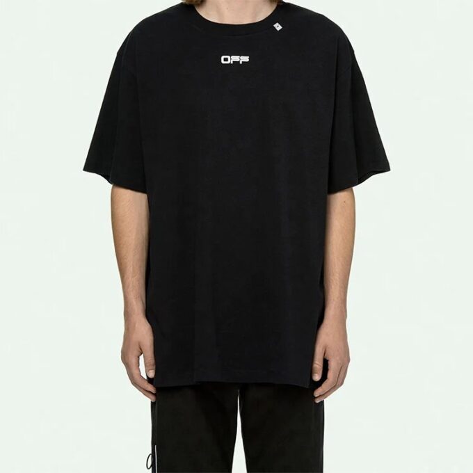 Wavy Line White T-Shirt Printing Short Sleeve Loose Fit Black