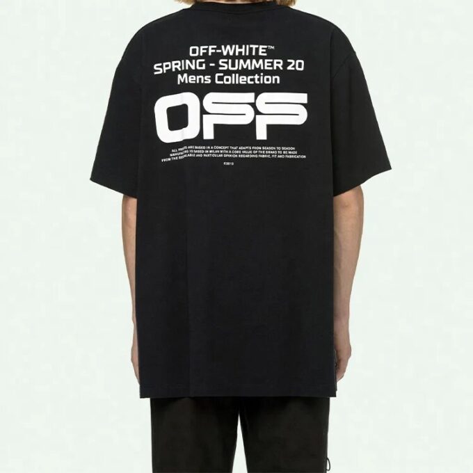 Wavy Line White T-Shirt Printing Short Sleeve Loose Fit Black