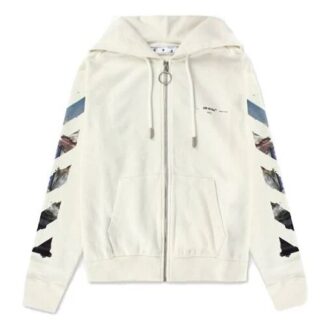 Zipped Up Printed Hooded sweater Men White