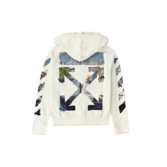Zipped Up Printed Hooded sweater Men White
