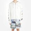 Zipped Up Printed Hooded sweater Men White