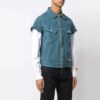 Zipper Denim Short Sleeve Shirt Loose Fit Blue